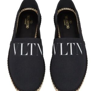 Valentino Black Canvas Espadrilles with VLTN Accent